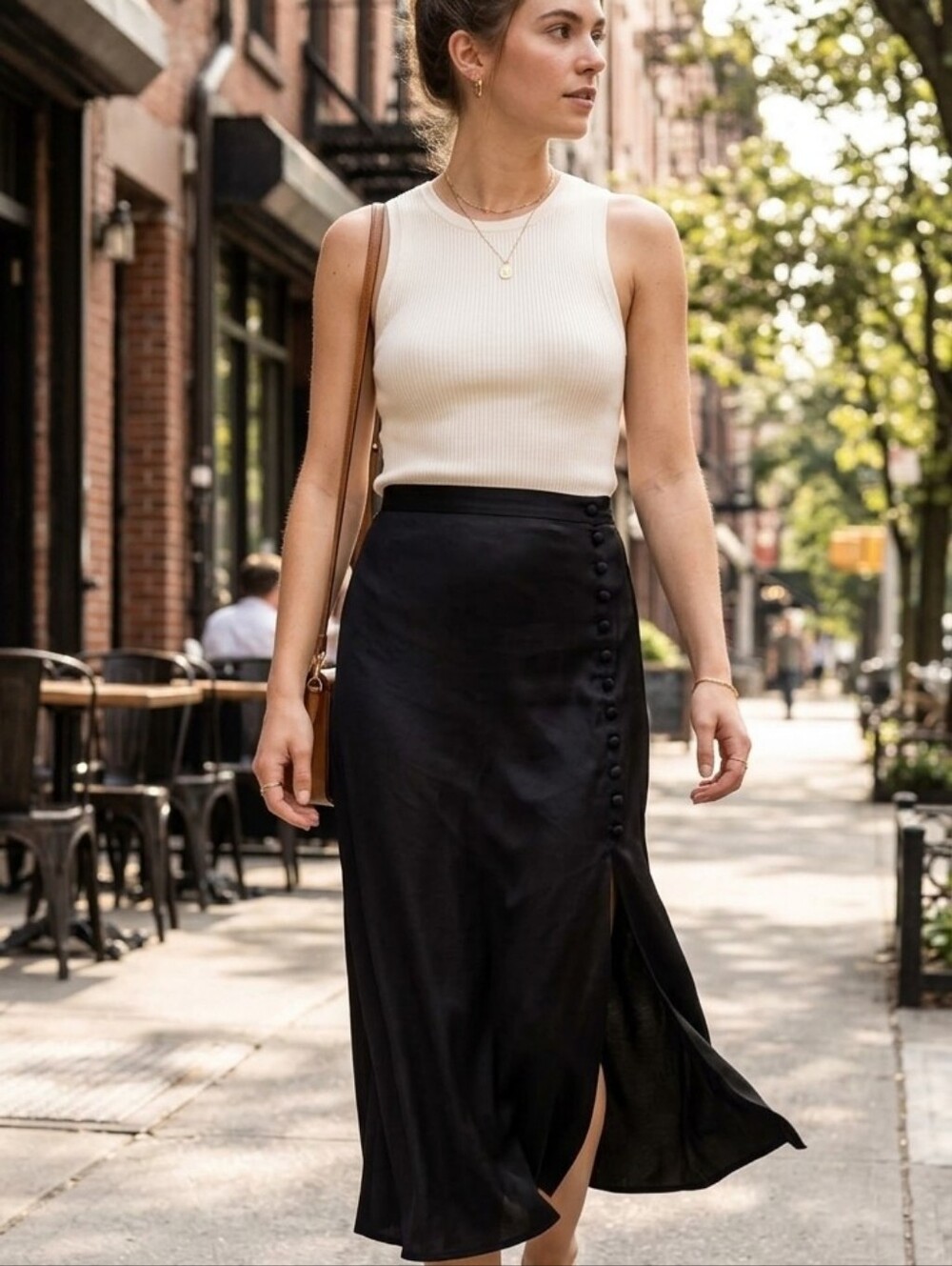 fun 2 fun Black Maxi Skirt with Side Buttons and Slit